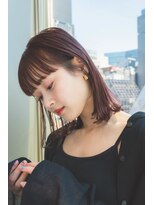 ロウ 銀座(RAW)&nbsp;外ハネ　ロブ　銀座　暖色カラー　切りっぱなし　顔周りカット