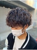波巻きアッシュブラック/ハイライト/マッシュパーマ/ウルフ