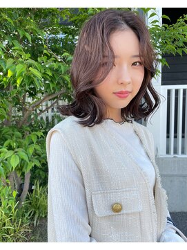 ダスティ穂高店 オルチャンヘア_斜めバング_ベージュピンク◎20代30代