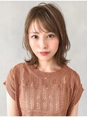 小顔カットハイライトカラーオリーブカラーセミウェットウェーブ