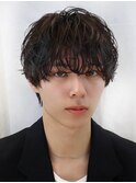 韓国マッシュ波巻きシャドウパーマ黒髪ショートウルフ2ブロック
