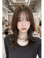 ノイエ 原宿 北参道(NoIE)&nbsp;ミディアムレイヤーココアブラウン透明感カラー韓国ヘア小顔