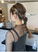 お呼ばれヘアアレンジ結婚式アレンジ編みおろしヘアセット二次会