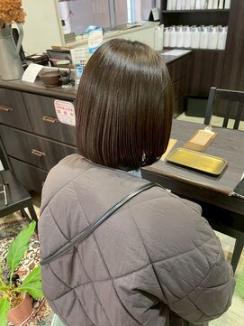 マイ ヘア デザイン 岡崎(MY hair design) ダークブラウンマッシュボブ透明感小顔スタイル20代30代
