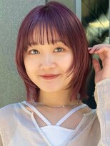 顔まわりレイヤー/くびれヘア/アプリコットオレンジ夏/20代/30代