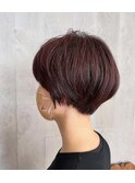 似合わせカットショートボブ丸みカットボルドーカラー