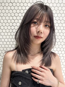 サイン 渋谷(SIGN) 黒髪グレーベージュレイヤーロング前髪パーマ