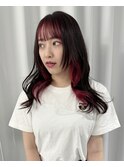 韓国風 インナーカラー ピンク レッド