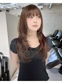 くびれレイヤー/オリーブベージュ/顔周り/シースルー/横浜+