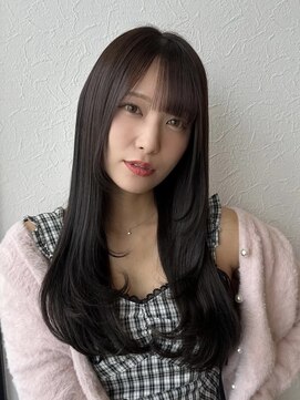 ブローチェアヴェダ ロングヘア、ブラウンベージュカラー［郡山美容室、前髪］