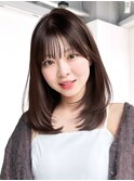 ロング暗めカラー韓国ヘア顔周りレイヤー_F31124