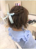 編み込みハーフアップ