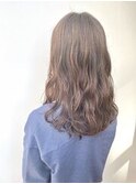 黒髪/グレーベージュ/レイヤーロング/前髪パーマ/