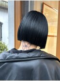 黒髪ボブブルーブラックネイビーブルー黒染め就活カラー韓国ヘア