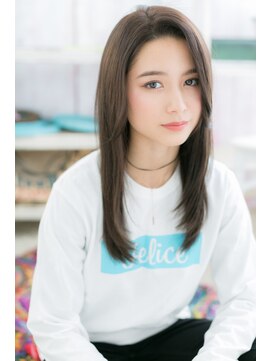 ミック ヘアアンドメイク アップ 駒込店(miq Hair&Make up) グレイアッシュアシンメトリー黒髪ロングストレートa1