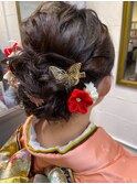 振袖 カール 編み込み ゆるふわ シニヨン ヘアアレンジ