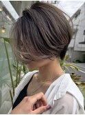 外国人風前下がりレイヤー グレージュ ショートボブ A0522