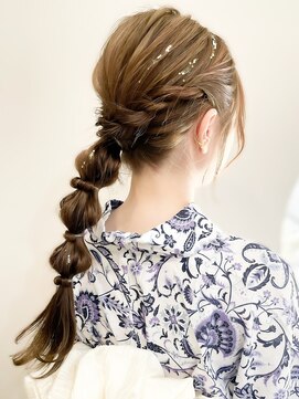 レア 表参道(L'ea) くびれヘアアプリコットオレンジ夏ヘアハイライトカラー