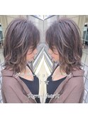 白髪ぼかし　カラー　ハイライト　デジタルパーマロング