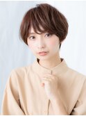 暖色系カラー斜めバング丸み小顔ショートl小山20代30代40代