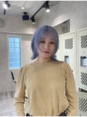 【藤沢横浜】ペールブルーシルバー/ウルフカット/水色/ブリーチ