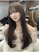 似合わせカットメルティカラーフェミニンロングマロンベージュ