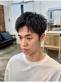 ・スパイキーショートブルーブラックフェザーパーマサーフカール