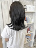 福山市美容室Caary 暗髪ダークトーン 外ハネ無造作セミロング