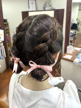 美容室 夢追い人 編み込みお団子ヘアセット