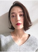 ワンレン切りっぱなし韓国ボブ/ブリーチなし地毛風カラー/池袋