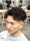 渋谷フェザーショートオールバックパーマメンズショート