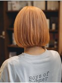 オレンジボブ/ブリーチカラー透明感切りっぱなし辻堂茅ヶ崎