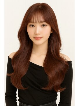 血色感アップの艶レッドブラウンロング