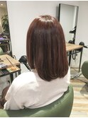 ピンクブラウン_ミディボブ_ワンカール