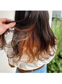20代30代ゆる巻きミディアムインナーオレンジ