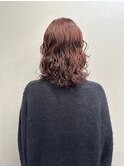 チェリーブラウン大人ガーリーウェーブミディアム似合わせカット