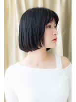 カバーヘア イヴ 戸頭店(COVER HAIR EVE)&nbsp;黒髪切りっぱなし小顔補正カット前下がり丸みボブY戸頭30代40代