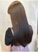 調布ストレートパーマミディアムレイヤーカットオリーブブラウン