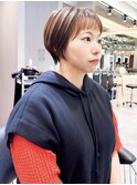 ミニウルフチェリーブラウンブリーチなしショートボブ前髪/柏柏