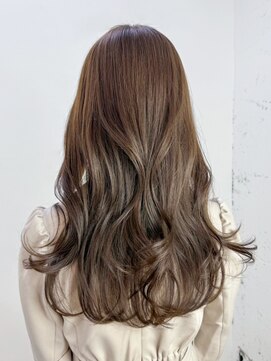 おくれ毛前髪カットオリーブベージュ韓国ヘアロング_ba557862