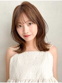 似合わせカットセミディ大人可愛い薄めバングくせ毛風カール