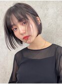 渋谷地毛風カラーブルーブラック切りっぱなしレイヤーボブカット