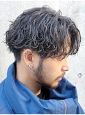メンズウルフ波巻きツイストスパイラルMIXツーブロックパーマ