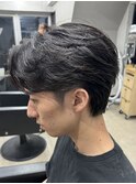 フェザーパーマ/グレーブルーカラー/刈り上げショートパンク