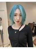 ケアブリーチ個性派ターコイズミント10代20代レイヤーカット