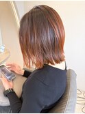 切りっぱなしボブオレンジベージュレイヤー群馬太田