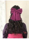20代卒業式結婚式成人式振袖袴ハーフアップアレンジピンク巻き髪