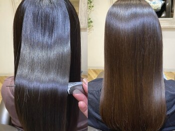 リッシュヘアー(Riche hair)の写真/どんなクセ毛のお悩みでもご相談ください！直毛になりすぎない丸みのあるナチュラルな縮毛矯正で髪質改善☆