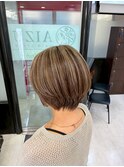アンブレラカラー　白髪ぼかしハイライト　ミルクティグレージュ