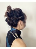 大人可愛い お呼ばれヘアセット　お団子アレンジヘア